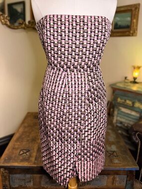 Strapless Pink and Black Geometric Print Dress